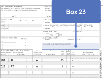 Box 23 highlighted on Sample CMS-1500 Claim Form