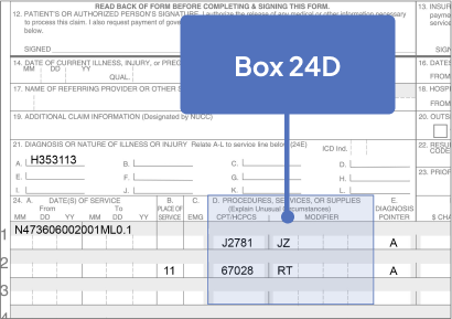 Box 24D highlighted on Sample CMS-1500 Claim Form